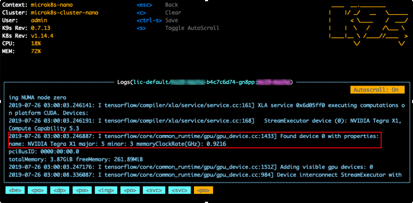 Tensorflow with GPU and CUDA integration within the Pod (container)
