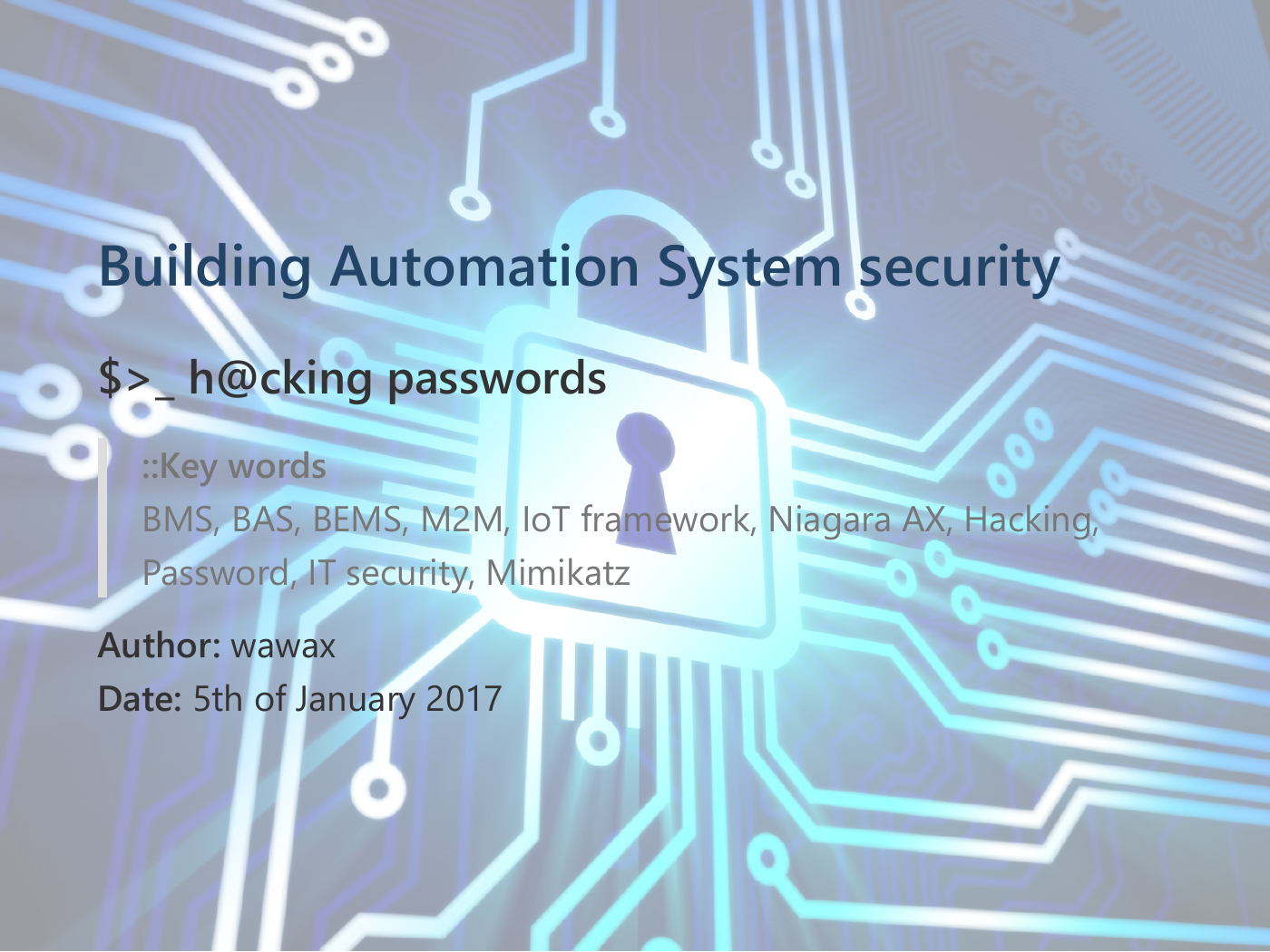 Title slide: BMS security $>_ h@cking passwords
